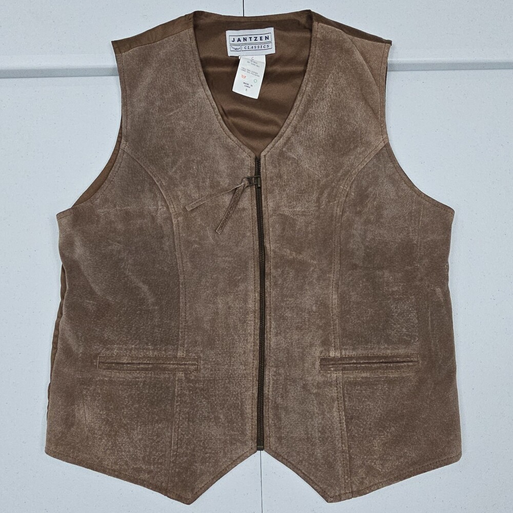 Jantzen Classics Women S Suede Leather Sleeveless Zip Up Brown Vest Jacket
